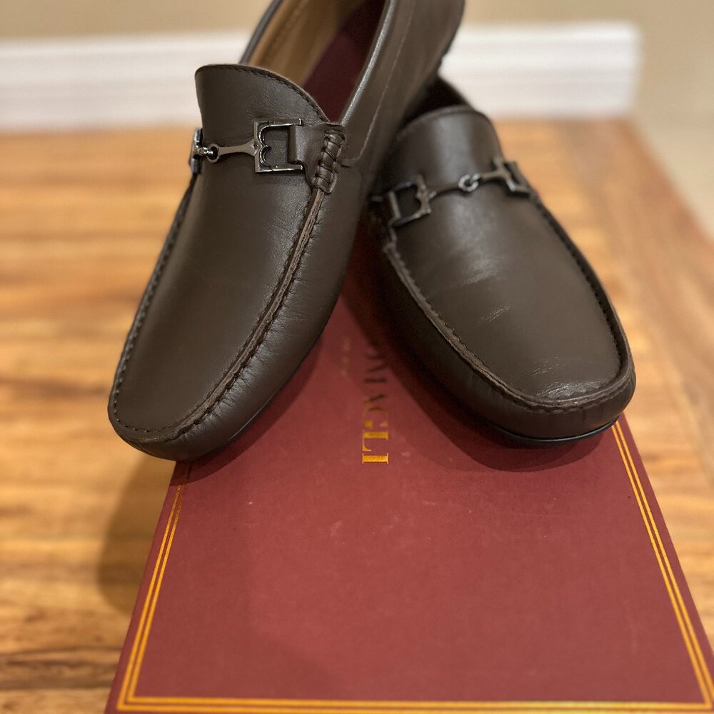 BRUNO MAGLI XAVIER Dark Brown Leather Loafers Drivers Shoes - size 11
